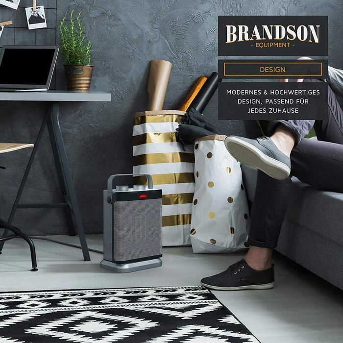 Тепловий обдув Brandson: електричний обігрівач з осциляцією, 1800 Вт, 2 рівні потужності, регулювання температури та захистом від перегріву