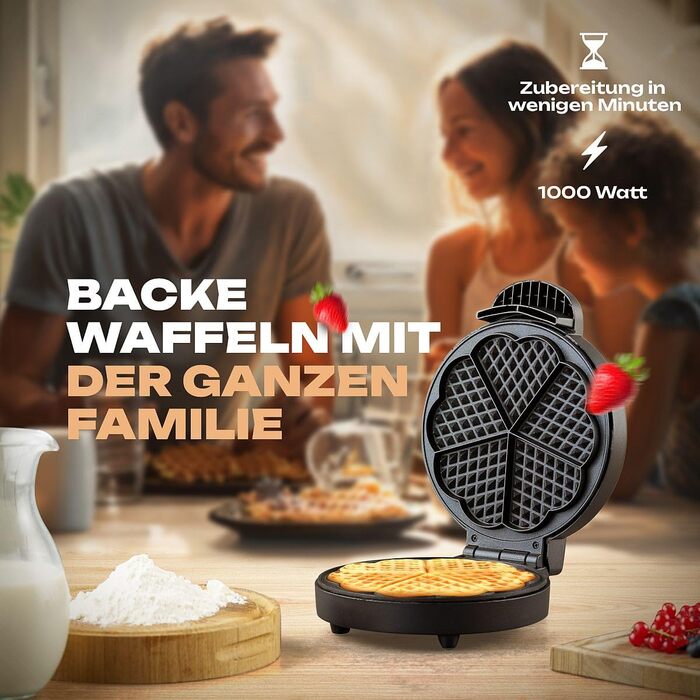 Вафельниця Bomann WA 1365 CB, 1000 Вт, антипригарне покриття, сердечка, регулювання підсмажування, індикатор готовності, нерж. сталь, Ø18 см