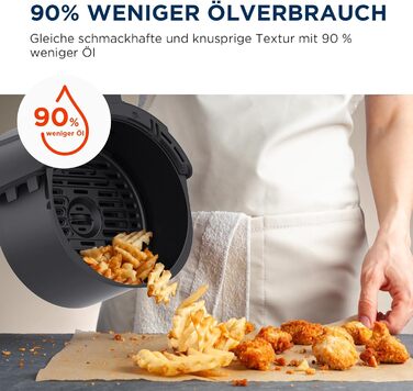 Фритюрниця Midea Air Fryer 4L XL з LED-дисплеєм, 8 програм, HeatXpress, 35-200°C, для запікання, грилю, розморожування, 41 рецепт, 90% менше олії, посудомийна безпека