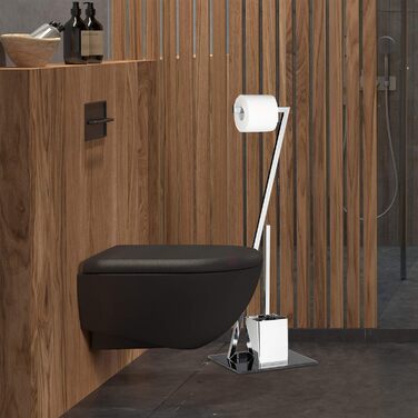 WC гарнітура Relaxdays GLASS 77x25x25 см, тримач для туалетного паперу та щітка, скло і метал, стійка, сріблясто-чорна, для ванної кімнати