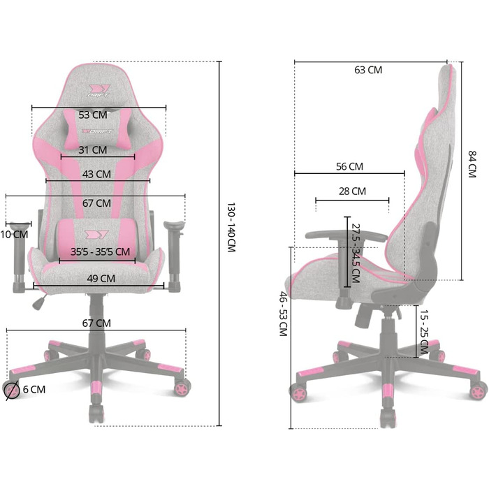 Ігрове крісло Drift DR90, тканинне, 2D підлокітники, підсилене нейлонове основання, клас 4 газліфт, нахил, подушки для попереку і шиї, сіре/біле