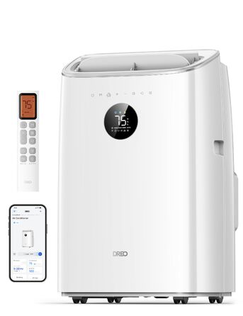 Мобільний кондиціонер DREO AC319S 8000 BTU (3-в-1: охолодження, вентиляція, осушення) з керуванням через додаток, голосове керування, без дренажу, комплект для вікна, білий