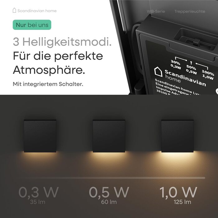 Світильник для сходів LED 3 шт., вбудований, 1W, 230V, 100lm, теплий білий, IP65, 3000K, CRI90, нержавіюча сталь, для підрозетників 68 мм, Wa-серія Scandinavian home