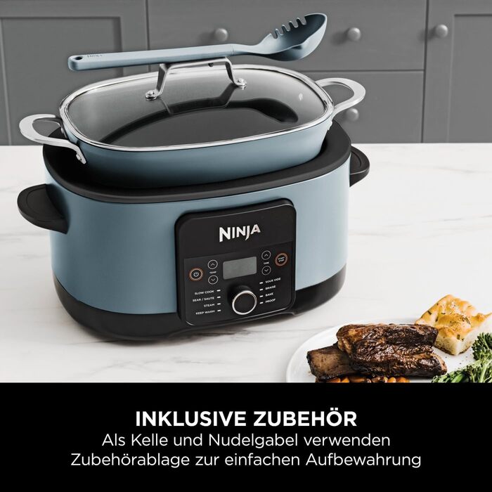Ninja Foodi PossibleCooker (8 л), Цифрова мультиварка та повільноварка 8-в-1 з каструлею, вставкою для пароварки, ложкою та скляною кришкою, Мультиварка, приготування на парі, смаження, випікання, 8 порцій
