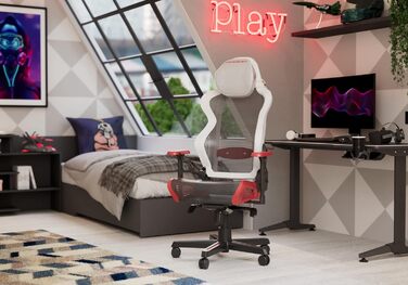 Ігрове крісло DXRacer Air R1S, сітка, біло-чорно-червоне, до 200 см