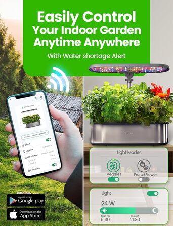 LETPOT LPH-SE: Система гідропоніки WiFi для вирощування трав, 12 капсул, внутрішній сад з LED-підсвічуванням 24W, 5.5L резервуар, автоматичний таймер