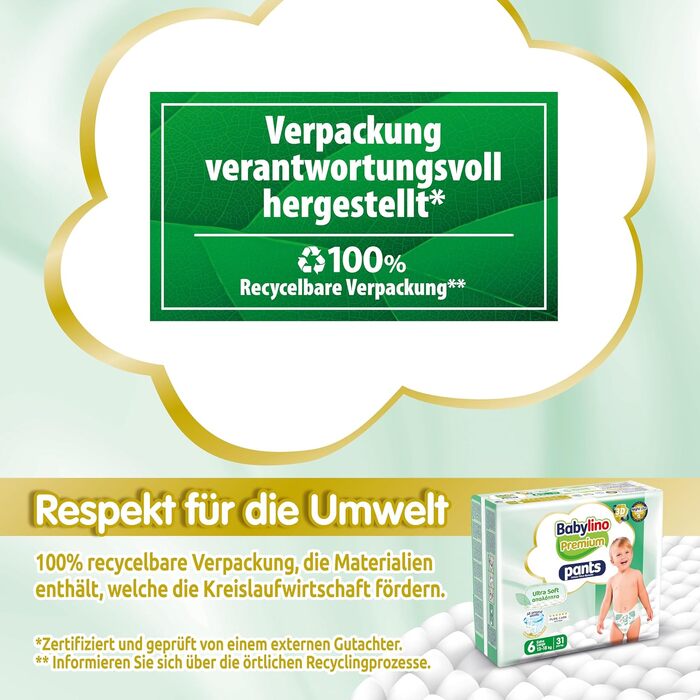 Підгузки-трусики Babylino Premium Pants розмір 8 XXL (20+ кг) з ультра-м'яким фільтром, 104 шт. (включаючи розмір 6 - 31 шт.)