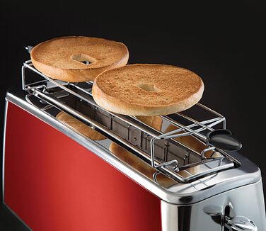 Тостер Russell Hobbs Luna Edelstahl Red для 2 скибок хліба з широким прорізом, з підставкою для булочок, 6 режимів підсмажування, розморожування та підігрів - 23250-56