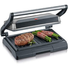 Компактний контактний гриль-сендвічниця SEVERIN KG 2394 Multigrill для паніні та стейків, антипригарне покриття, 800 Вт, металік/чорний