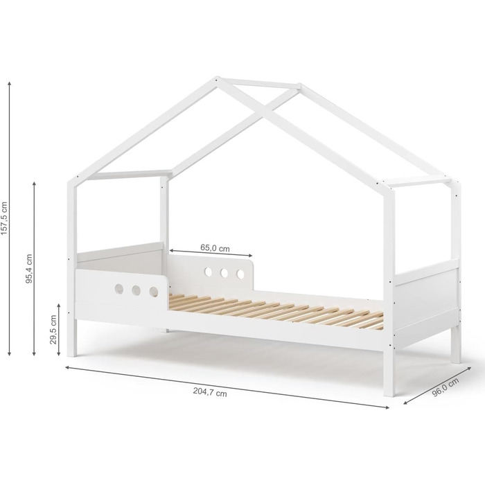 Дитяче ліжко-домік Bellabino Bela 90x200 см з бортиками, біле, з масиву сосни, для дівчаток і хлопчиків, з ламелями