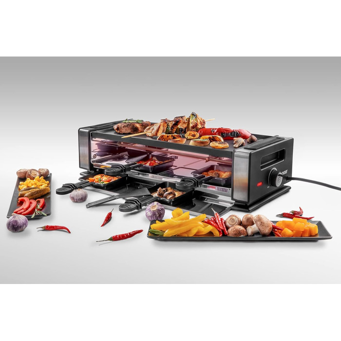 Раклетниця UNOLD 48760 Delice Basic 1200 Вт, для 8 осіб, з натуральним каменем, антипригарна двостороння пластина, нержавіюча сталь