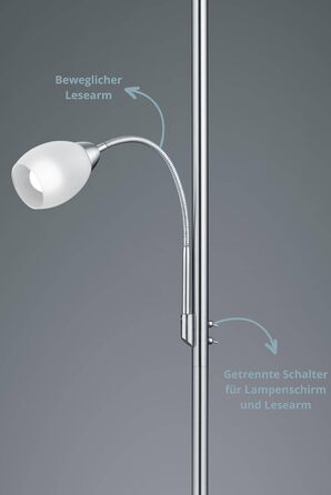 Торшер Lightling Klaus з LED лампою для читання, матова латунь, метал, 180 см, рухома лампа для читання E14, основне освітлення 2xE27, без ламп