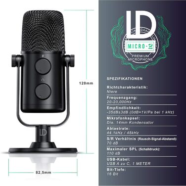 CSL USB мікрофон-конденсатор для ПК з підставкою та поп-фільтром, кардіоїдна спрямованість, настільний мікрофон для геймінгу, стрімінгу, подкастів, Plug & Play