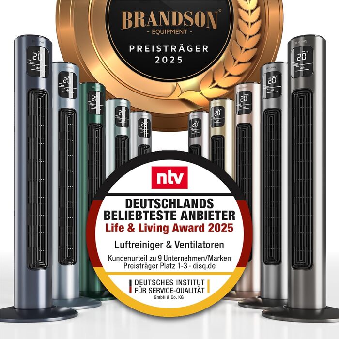 Вентилятор підлоговий Brandson Turm 96 см з пультом, 3 швидкості, 3 режими, таймер, сірий (Silverline) - мобільний, тихий, з осциляцією