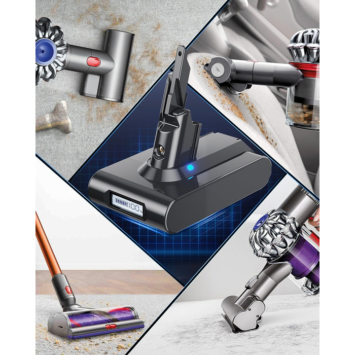 Акумулятор V7 для пилососа Dyson SV11 Animal/Motorhead: Замінний акумулятор з LED-дисплеєм, 2 фільтри, інструмент