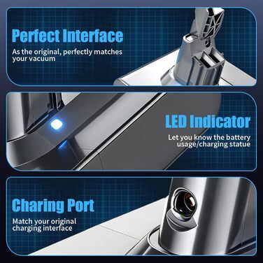 Акумулятор Li-ion 8000mAh/8.0Ah V10 для пилососа Dyson SV12 (Animal, Absolute, Motörhead, Fluffy) – Сірий