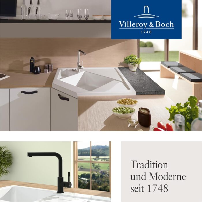 Змішувач кухонний Villeroy & Boch Steel з висувним душем, поворотний на 360°, нержавіюча сталь, високий вилив 270 мм, для кухні