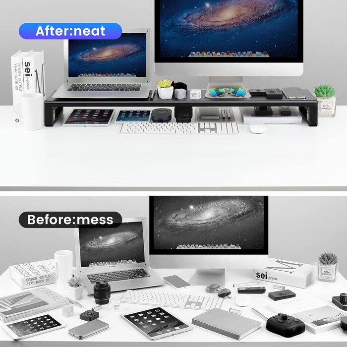 Підставка для двох моніторів VAYDEER, алюмінієва, з 4 USB-портами, для моніторів до 32 дюймів, чорна