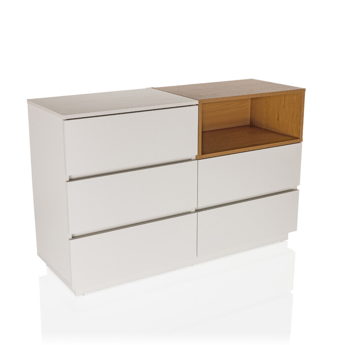 Комод-тумба MELMO S 120x40x76 см, 5 шухляд, білий/дуб, hjh LIVING