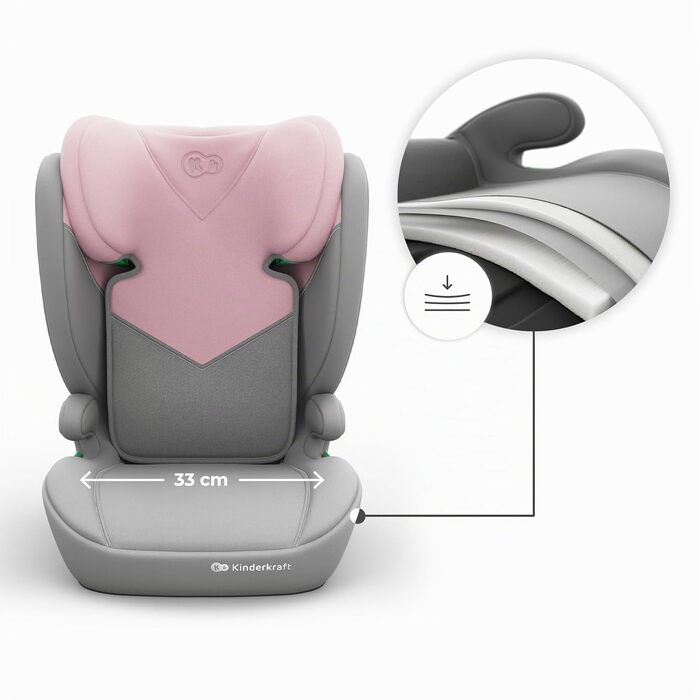 Дитяче автокрісло Kinderkraft I-SPARK 2 PRO (100-150 см), 2в1, i-Size, рожеве