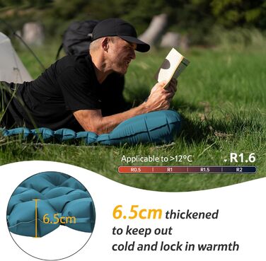 Надувний кемпінговий килимок Naturehike Ultralight з вбудованим насосом для туризму та кемпінгу, темно-синій, двоповерховий