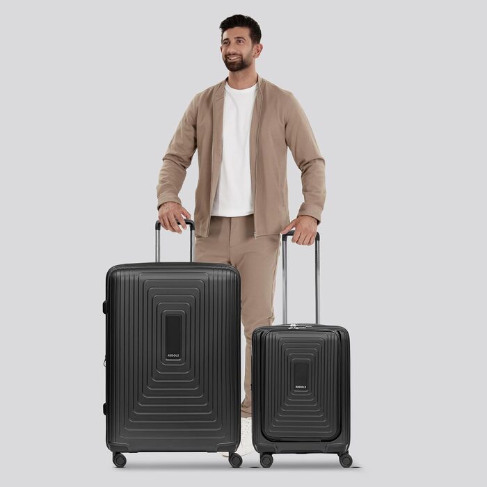 Набір валіз REDOLZ Essentials 14 Black Metallic - 2 шт (S + L) з відділенням для ноутбука | Розширювані валізи для жінок та чоловіків