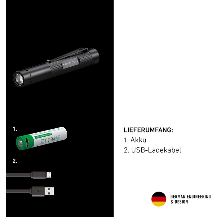 Ліхтарик Ledlenser P2R Core Mini LED, 120 люмен, акумуляторний, фокусування, 3 режими, 65 м, USB-зарядка, кліпса