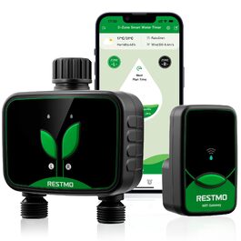 Таймер для поливу RESTMO WiFi, 2 зони, для саду та газону, програмований, для зовнішніх кранів