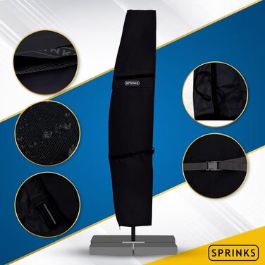 Чохол для парасольки SPRINKS® до 300 см, чорний - захист від сонця, дощу та УФ-променів. Зі сталевим стрижнем для зручного одягання. Розмір: 260 x 40/70/50 см