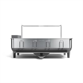 Підставка для посуду simplehuman KT1181 з піддоном та тримачем для столових приборів, велика, сіра, матова нержавіюча сталь