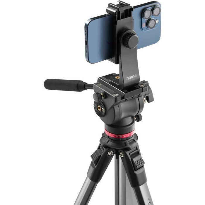 Відеоштатив Hama з флюїдною головкою для камери, смартфона і DSLR, алюмінієвий, легкий, 46–160 см, навантаження до 7 кг, з тримачем для телефону
