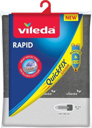 Чохол для прасувальної дошки Vileda Express Rapid, металізований, тепло-відбиваючий, для парових прасок, розмір 30-45×110-130 см, сріблясто-сірий