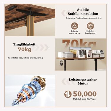 Регульований по висоті письмовий стіл Klicelor 130x60 см, електричний стіл для роботи та навчання, коричневий, з 2 режимами пам'яті