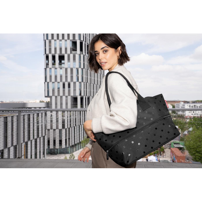 Сумка-шопер Reisenthel Shopper E1 - велика містка сумка для покупок, чорний колір, глянцевий принт Dots