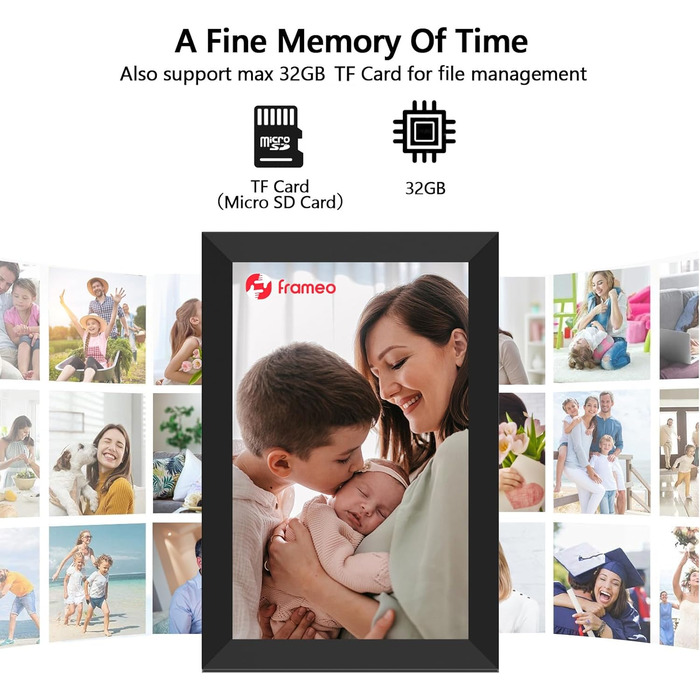 Цифровий фоторамка FRAMEO WLAN 32GB: 10.1 дюймовий Smart Cloud-фоторамка з IPS LCD сенсорним екраном та автоматичним поворотом