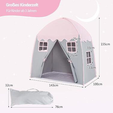 Дитячий ігровий будиночок GOPLUS, XL, 143x100x155 см, з сумкою, килимком, дверцятами на блискавці та 4 вікнами, для 2-3 дітей від 3 років (Рожевий)