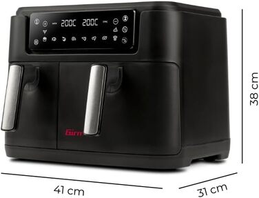 Аерофритюрниця Girmi FG26 Ecofrit Bis з двома зонами приготування, 9 л, 2400 Вт, цифровий дисплей, антипригарне покриття, чорна