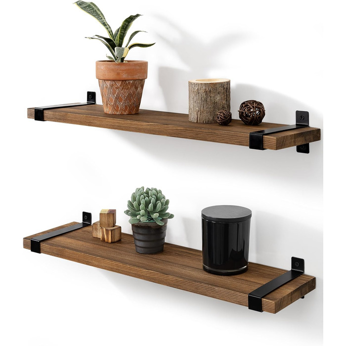 Полиця настінна Gronda Holz 3 шт. коричнева 60x15x2 см – без свердління для кухні, ванної, вітальні, книжок, в стилі вінтаж