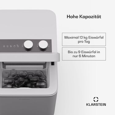 Льодогенератор Klarstein IceCraft 12 кг/24 год, швидке виробництво льоду (6 хв), 2 розміри, автоматичне очищення, для кухні та бару, 150 Вт, білий