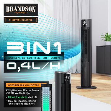 Brandson ECO GREEN Турельний вентилятор з водяним охолодженням та WiFi (Smart Home/Alexa) - Чорний матовий