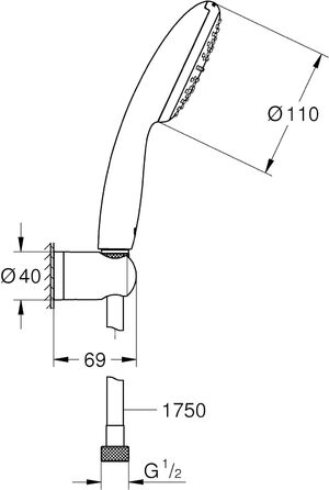 Душовий набір GROHE Vitalio 110: ручна лійка з шлангом 1.5м, економна (8 л/хв), 1 режим струменя, хром, 26720001