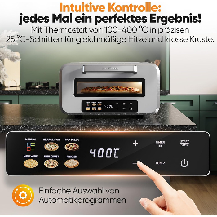 Електрична піч для піци ProfiCook PC PO 1323 з піцельним каменем, до 400°C, з лопаткою для піци