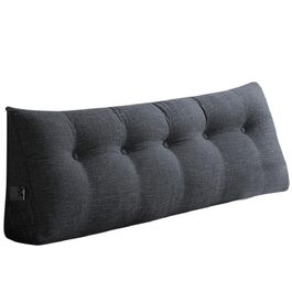 Подушка трикутна для спини OHMG 160x50x20 см темно-сіра з кишенею, для ліжка та дивана, знімний чохол
