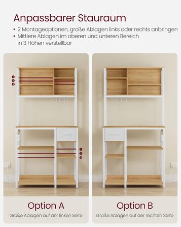 Стелаж кухонний VASAGLE з розетками, 40 x 100 x 180,4 см, 12 гачків, антрацит-чорний, KKS027B02