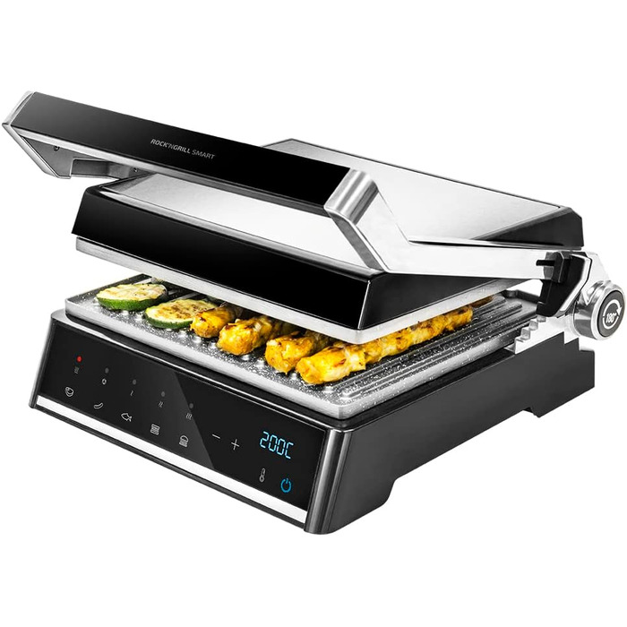 Електричний гриль Cecotec Rock'nGrill Dual 2000W з регулюванням температури та знімними антипригарними пластинами, що відкриваються на 180°