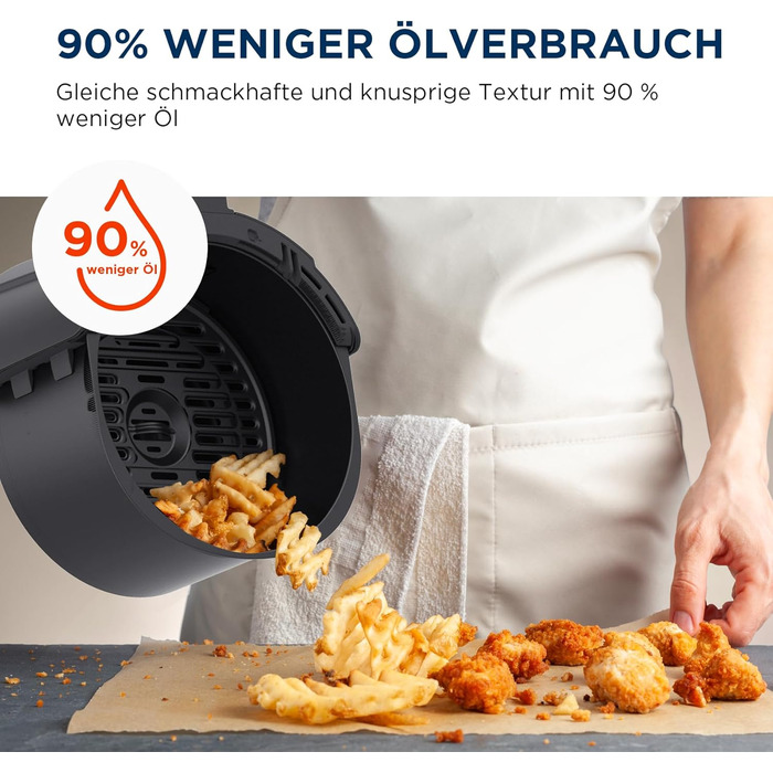 Фритюрниця Midea Air Fryer 4L XL з LED-дисплеєм, 8 програм, HeatXpress, 35-200°C, для запікання, грилю, розморожування, 41 рецепт, 90% менше олії, посудомийна безпека