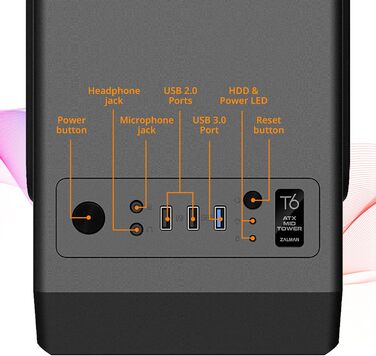 Корпус для ПК Zalman T6 ATX Midi-Tower, чорний, ігровий, з попередньо встановленим 120-мм вентилятором, добрий повітряний потік