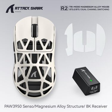 Ігрова бездротова миша ATTACK SHARK R2 з магнієвим корпусом, сенсор PixArt PAW3950, 8K Гц, 42000 DPI, вага 48г, BT/2.4G/кабель, Фіолетова