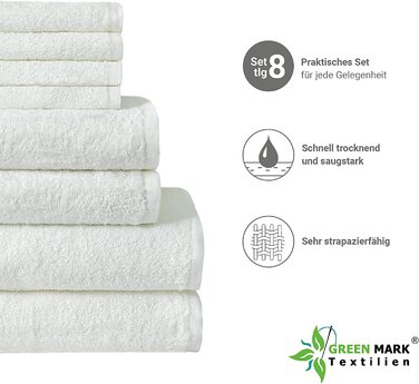 Набір рушників NatureMark з махрової тканини, 8 шт: 4 гостьових, 2 для рук, 2 для душу, білий, 100% бавовна