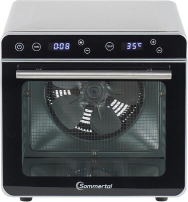 Сушарка для овочів та фруктів Sommertal Silence 700 XXL з нержавіючої сталі - дегідратор з 8 решітками, таймером, LED-дисплеєм, регульованою температурою 35-85°C, 700 Вт, без BPA + книга рецептів